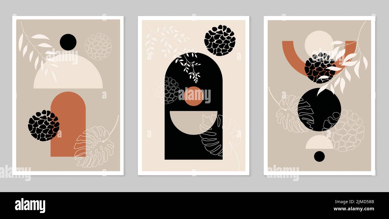 Ein handgezeichneter abstrakter Satz von Figuren, im Boho-Stil mit einer Farbform. Vektorgrafik flach. Boho-Stil. Design für Zeichnung, Logo, Plakate, in Stock Vektor