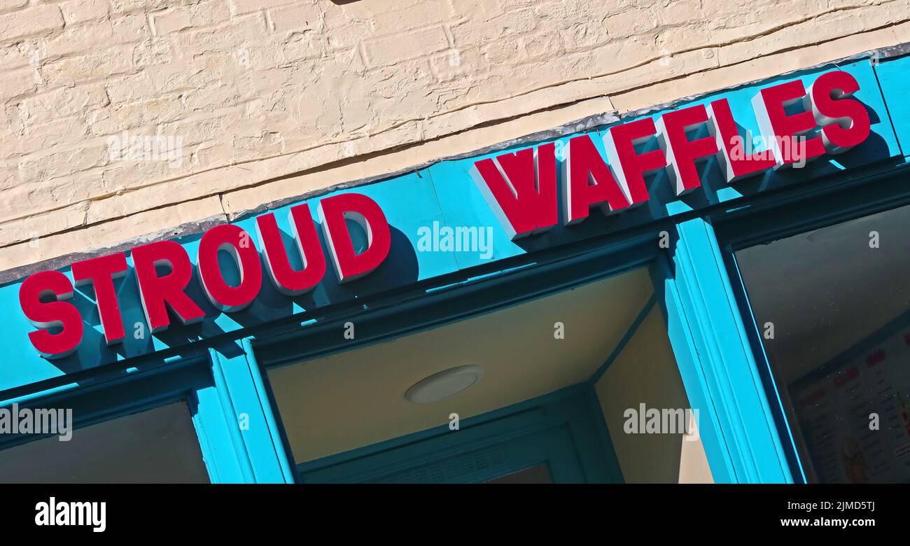Stroud Waffles Shop, 3 Nelson St, Stroud, Gloucestershire, England, UK, GL5 2HL Stockfoto