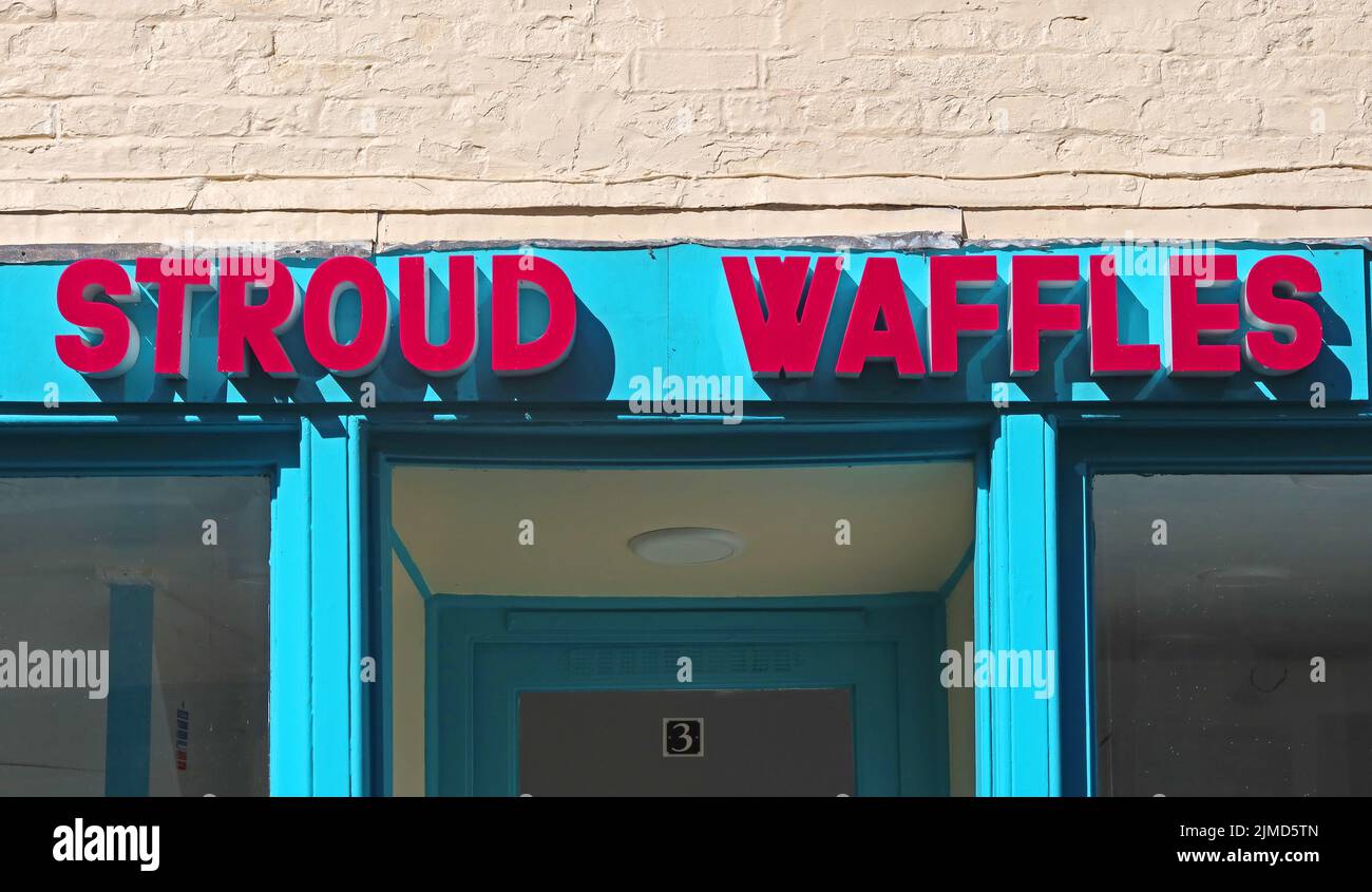 Stroud Waffles Shop, 3 Nelson St, Stroud, Gloucestershire, England, UK, GL5 2HL Stockfoto