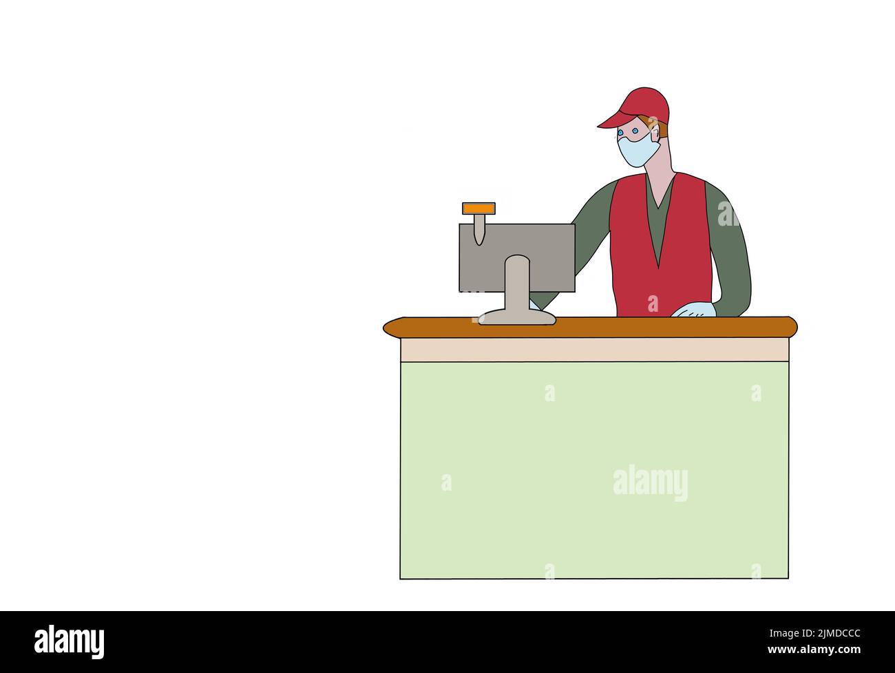 Neues Konzept des normalen Lebensstils nach Ausbruch des Coronavirus. Neues Verhalten von Menschen, die sich in sozialer Distanzierung engagieren. Niedliche Figuren U Stockfoto