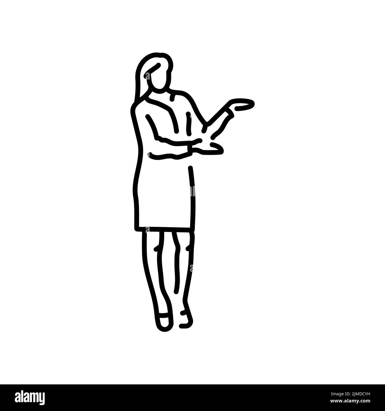 Geschäftsfrau zeigt Hände Farbe Linie Symbol. Unternehmerin. Piktogramm für Webseite, mobile App, Promo. Stock Vektor