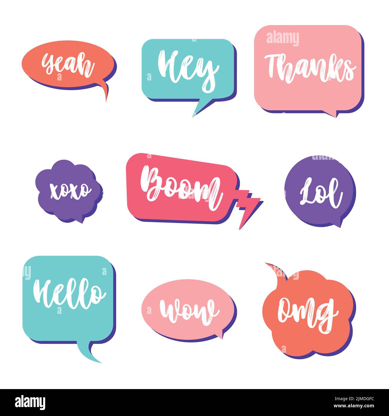 Set mit Sticker für flache Sprechblasen. Stock Vektor