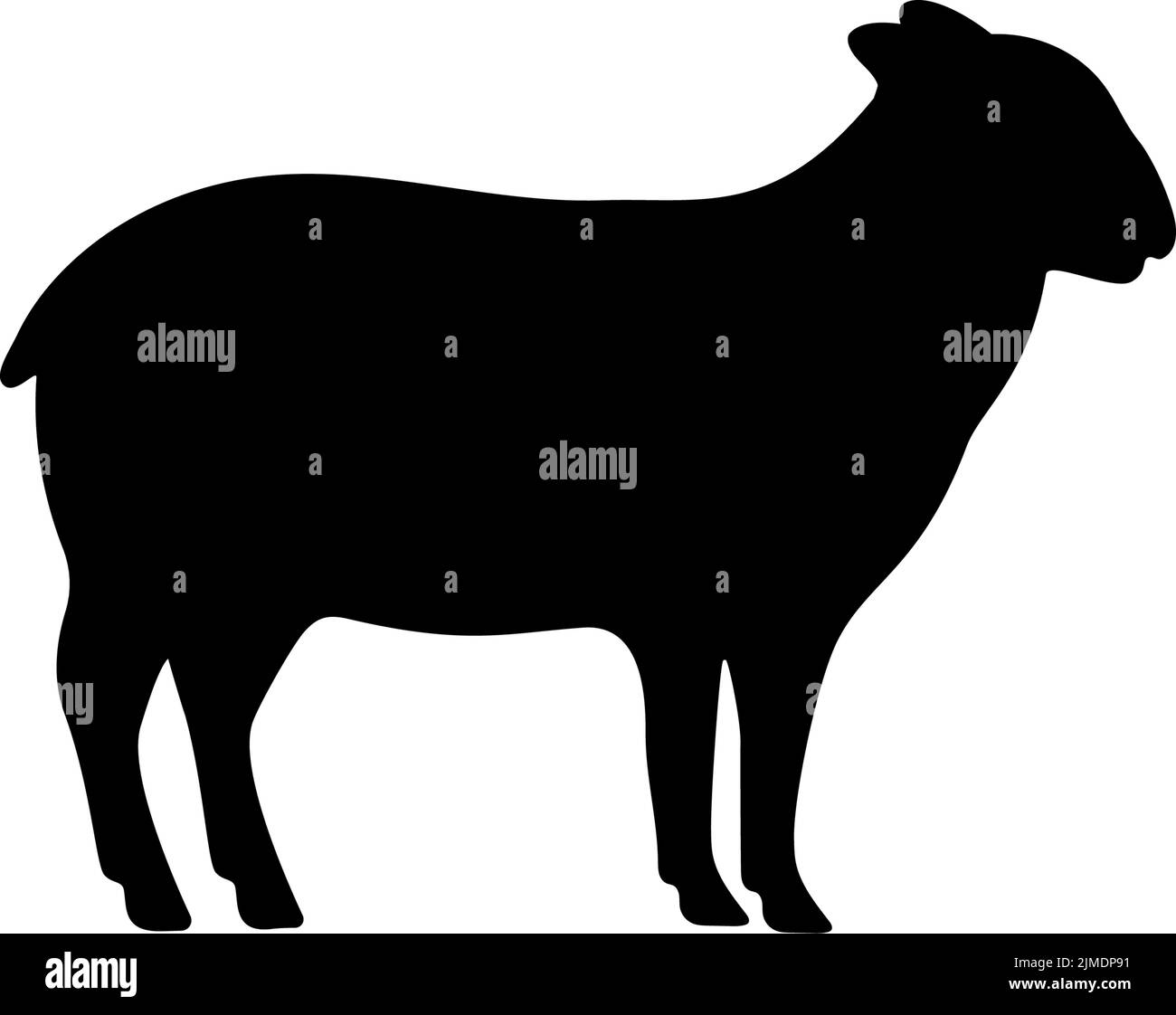 Schwarze Silhouette des Schafs. Schafssymbol. RAM-Silhouette. Farmtier-Symbol auf weißem Hintergrund isoliert. Stock Vektor