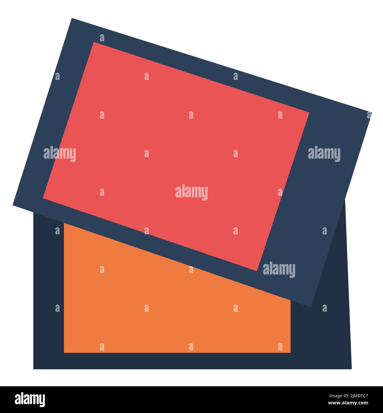 Rote und orangefarbene Papierblätter mit dunklen Rahmen an den Seiten isoliert auf weißem Hintergrund Stock Vektor