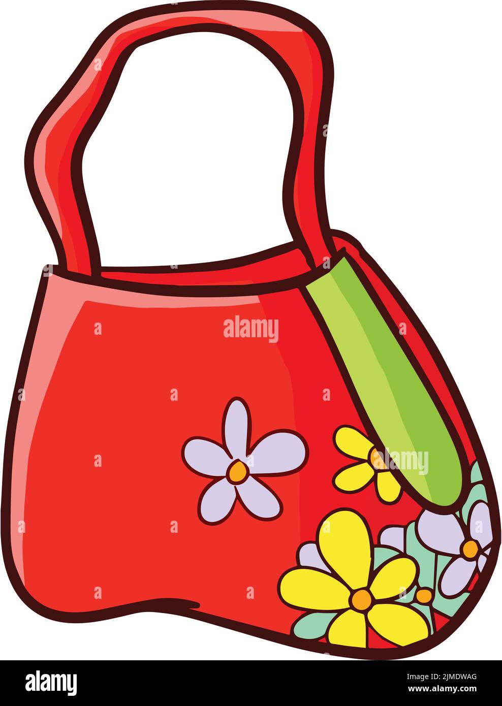 Eine Vektorgrafik der roten Tasche mit Blumen Stock Vektor