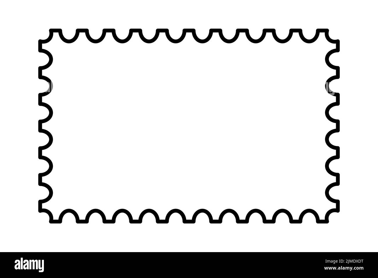 Briefmarkenrahmen. Leere Rahmenvorlage für Postkarten und Briefe. Unbeschriftetes Rechteck und quadratische Briefmarke mit perforiertem Rand. Vektor Stock Vektor