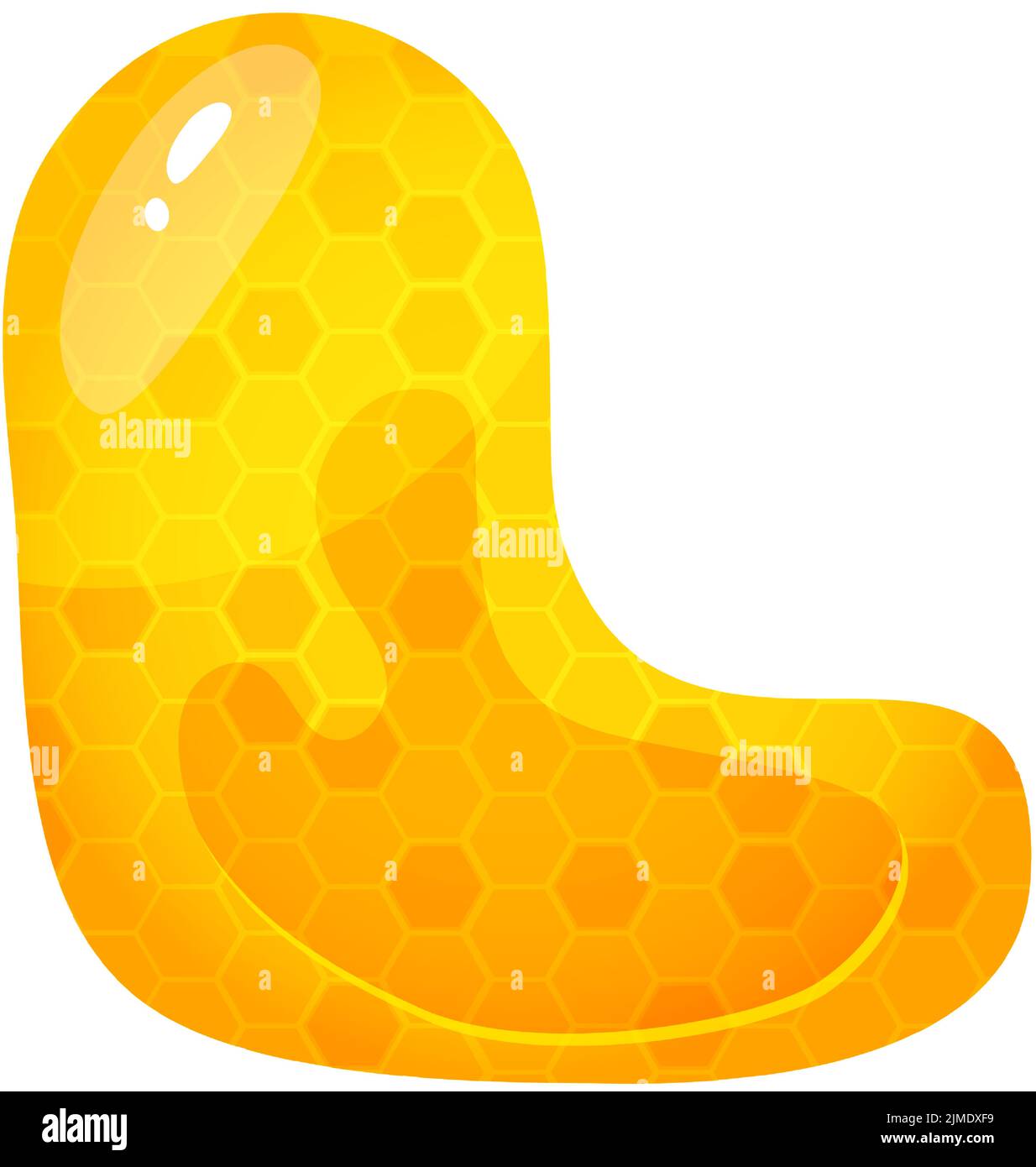 Honigsüße Schrift. Flüssiger Honig Cartoon Alphabet, Gelbe Wabenvektor Schriftart. Einzelner Buchstabe. Stock Vektor