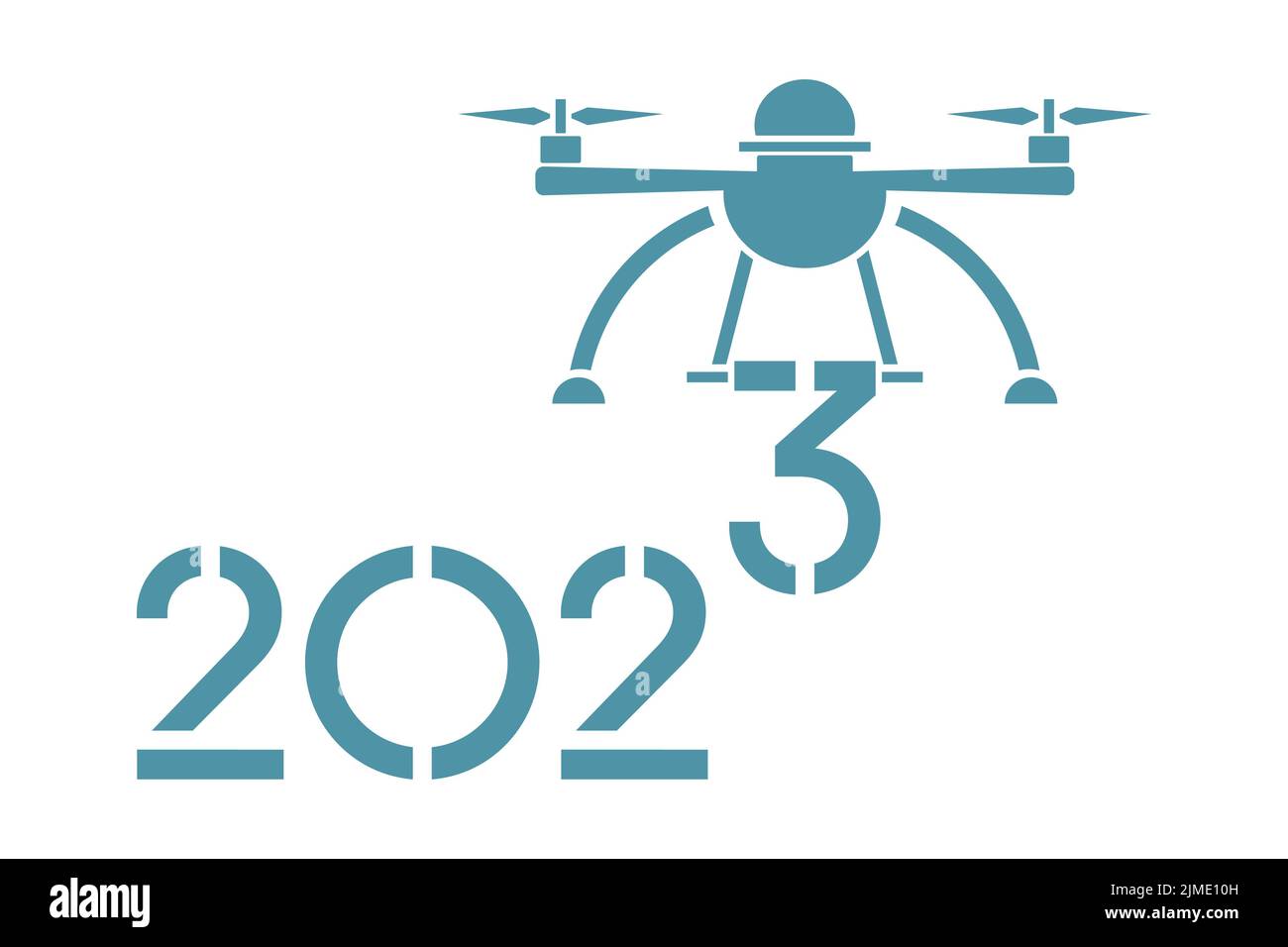Frohes neues Jahr 2023 Vektor-Illustration. Luftdrohne trägt Zahlen für 2023. Festlicher Hintergrund. Remote-Gerät. Quadcopter Stock Vektor