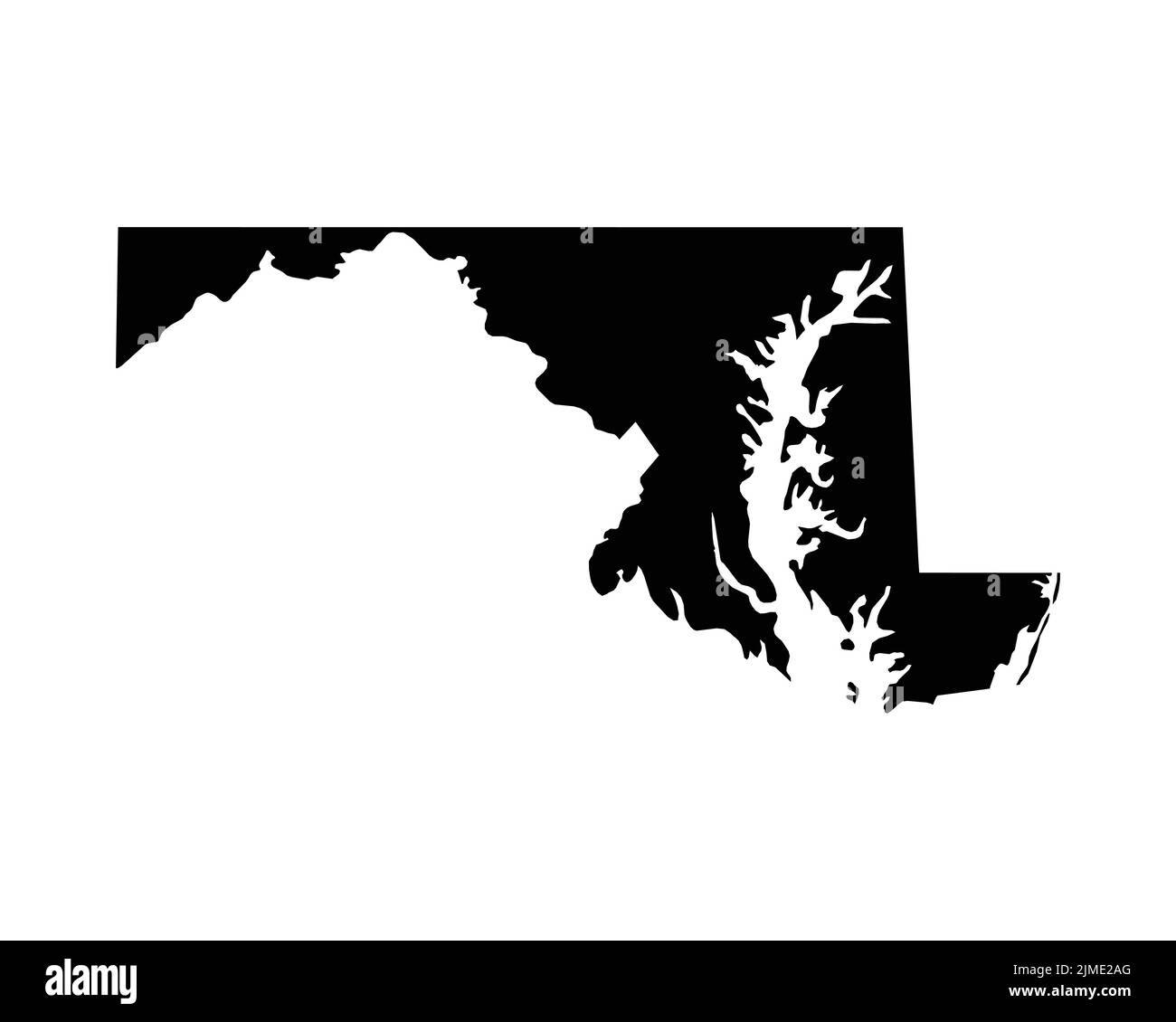 US-Karte von Maryland. MD USA State Map. Schwarz-Weiß Marylander Staatsgrenze Grenzlinie Umriss Geographie Territorialform Vektor Illustration EPS CLI Stock Vektor