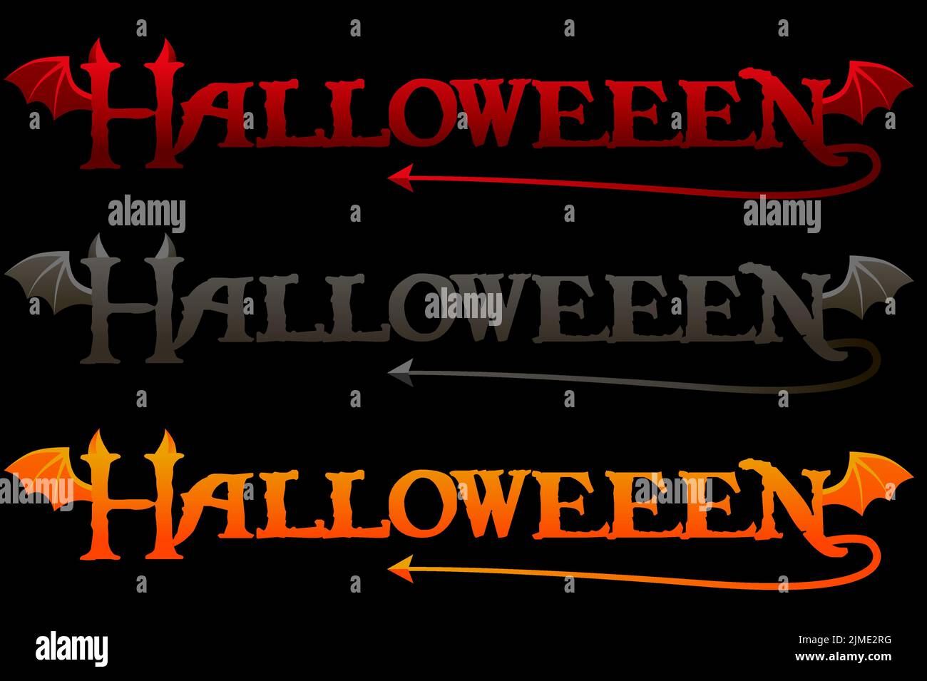 Halloween Wortkunst im Teufelsstil, Vektorbuchstaben. Stock Vektor