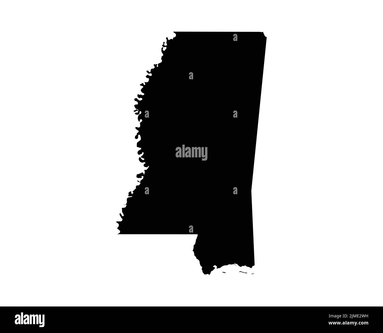 Mississippi US-Karte. MS USA State Map. Schwarz-Weiß-Grenzlinie des Mississippi-Bundesstaates Kontur Geographie Territorialform Vektor Illustration E Stock Vektor
