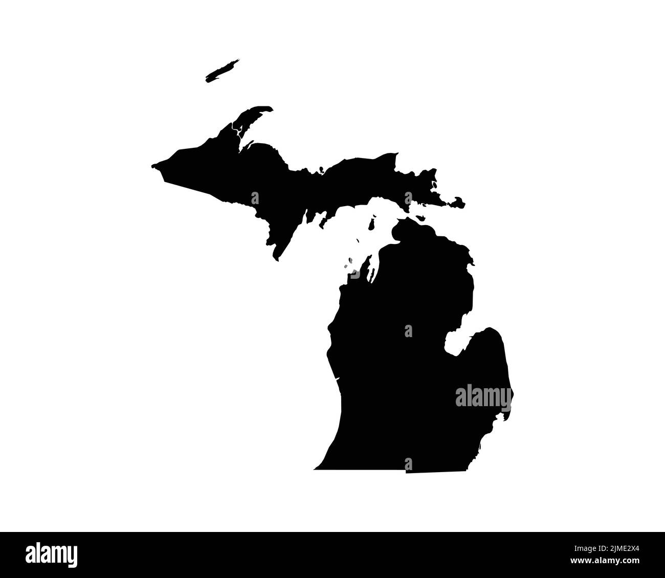 US-Karte von Michigan. MI USA State Map. Schwarz-Weiß Michigander Staatsgrenze Grenzlinie Umriss Geographie Territorialform Vektor Illustration EPS Cl Stock Vektor