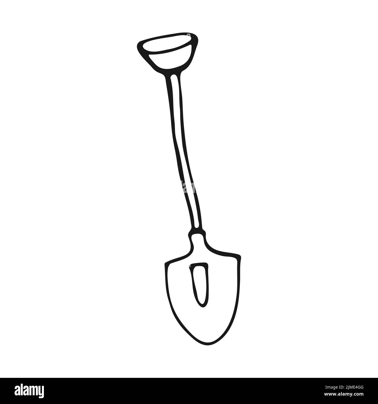 Handgezeichnete Schaufel im Doodle-Stil. Gartengeräte auf weißem Hintergrund isoliert. Vektorgrafik. Stock Vektor