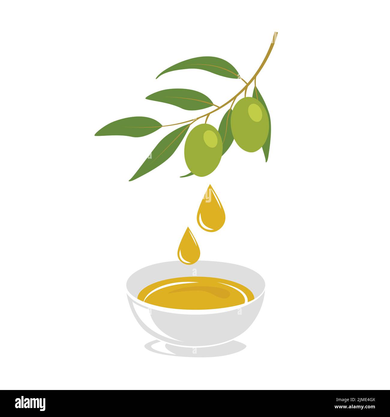 Olivenöl Tropfen mit Olivenstrauch gesunde Lebensmittel isoliert auf weiß Stock Vektor