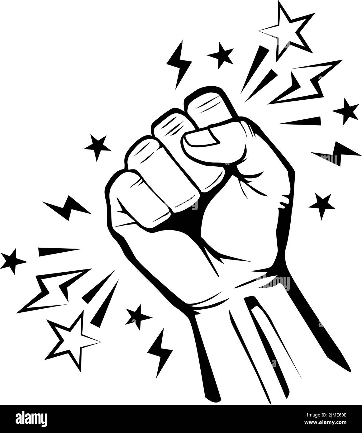 Erhobene Hand mit geballter Faust. Protestsymbol. Flaches Design, Vektor auf transparentem Hintergrund Stock Vektor