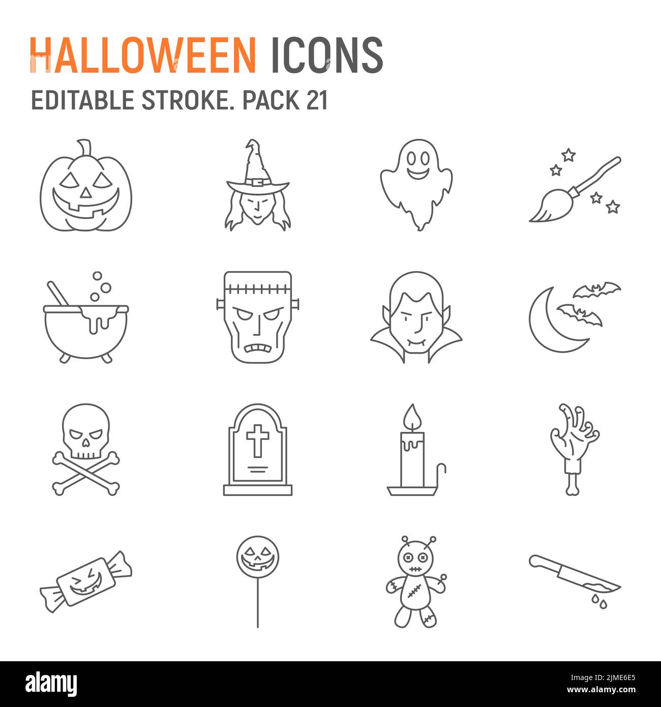 Halloween Linie Icon Set, gruselige Sammlung, Vektorgrafiken, Logo Illustrationen, Halloween Vektor Icons, Horror-Zeichen, skizzieren Piktogramme, editierbare Kontur Stock Vektor