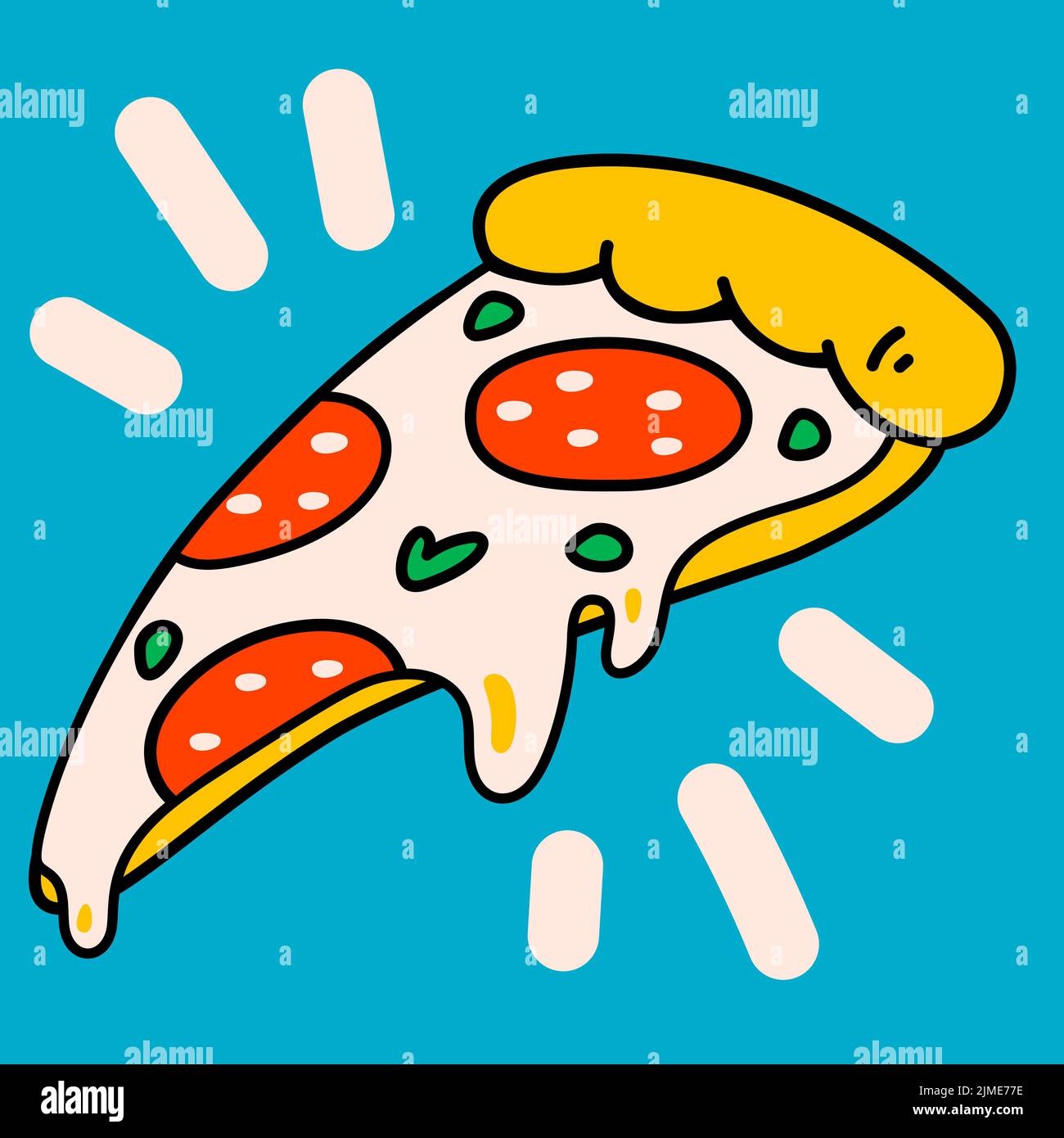 Cartoon-Vektor lustig niedlich Comic-Figuren, Pizza-Scheibe. Stock Vektor