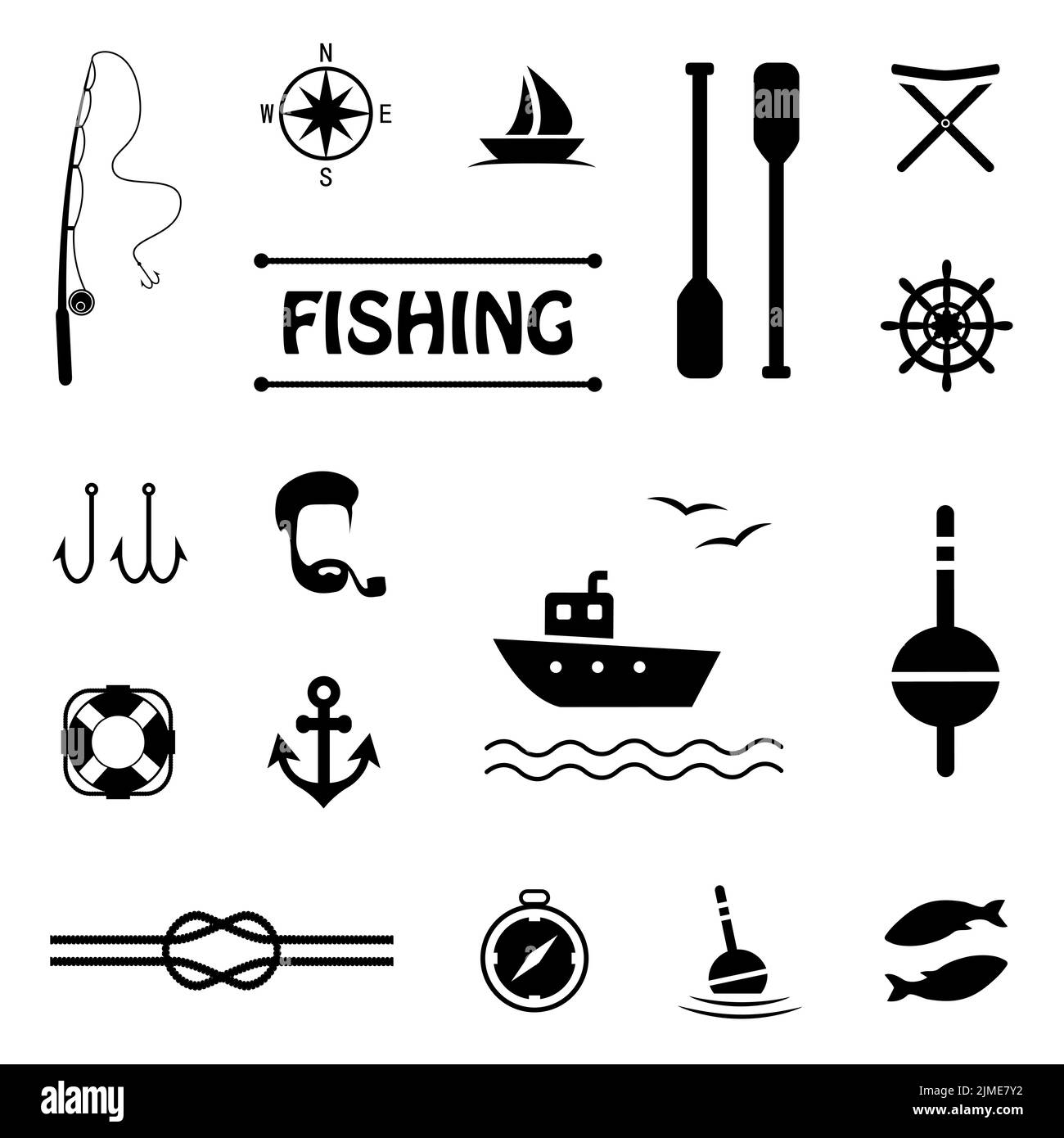Symbole einstellen, Angeln Stockfoto