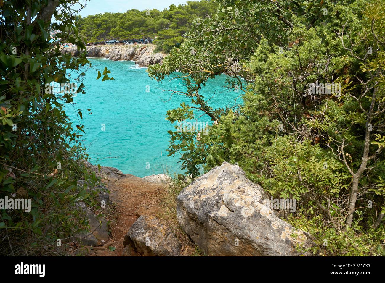 Felsküste der Adria auf der Insel Krk in der Nähe der gleichnamigen Stadt Krk in Kroatien Stockfoto