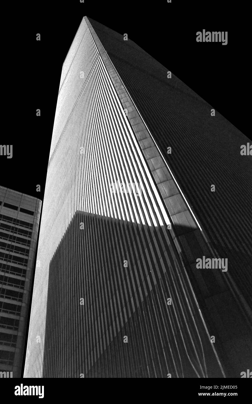 New York, Vereinigte Staaten von Amerika, USA - 07. September 2001: World Trade Center. Twin Towers. Erinnerung an den tragischen Anschlag vom 11. September 2001. Archi Stockfoto