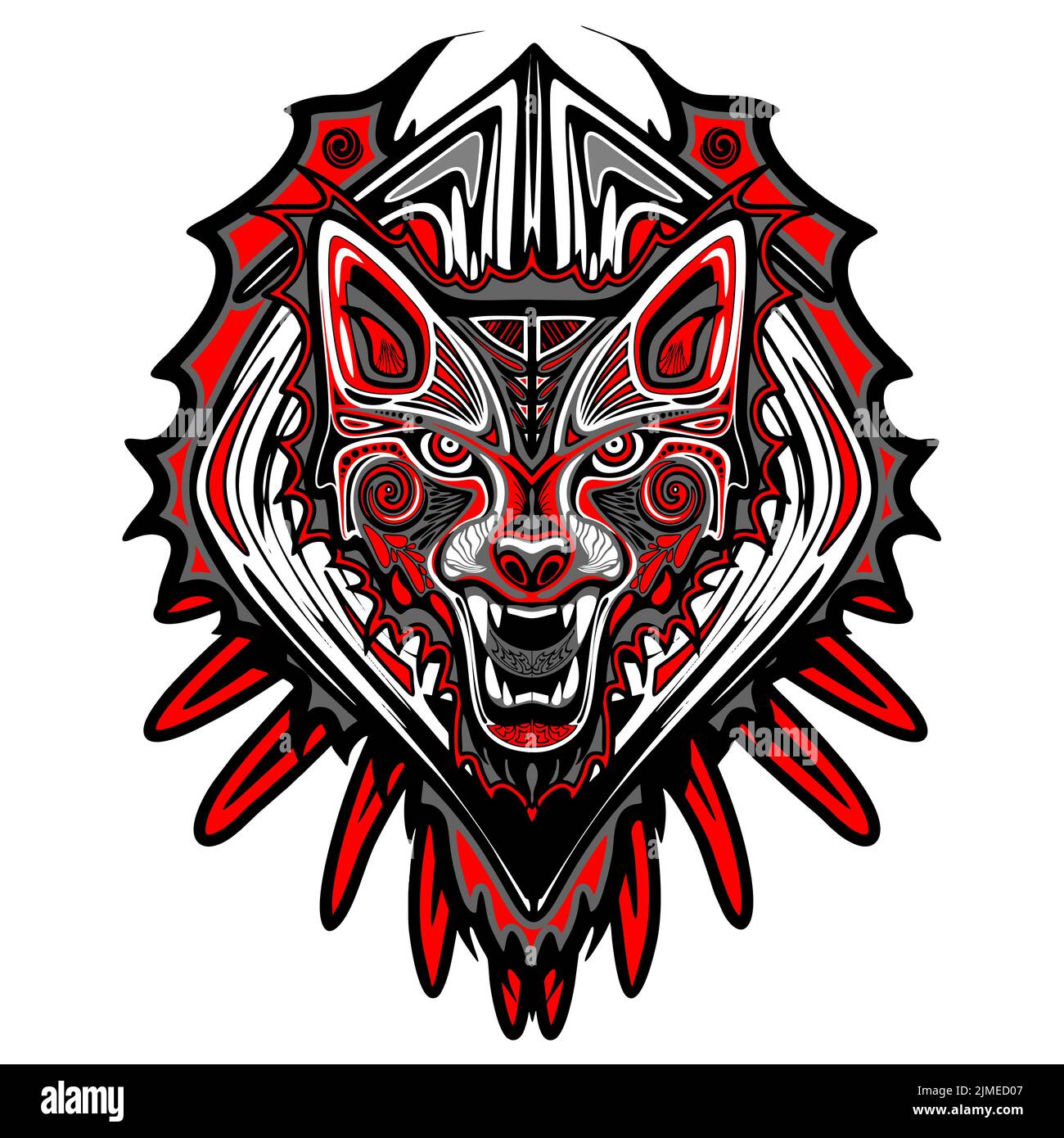 Der Wolf Tattoo Stil Haida Kunst Vektor Illustration isoliert auf weißem Hintergrund. Stock Vektor