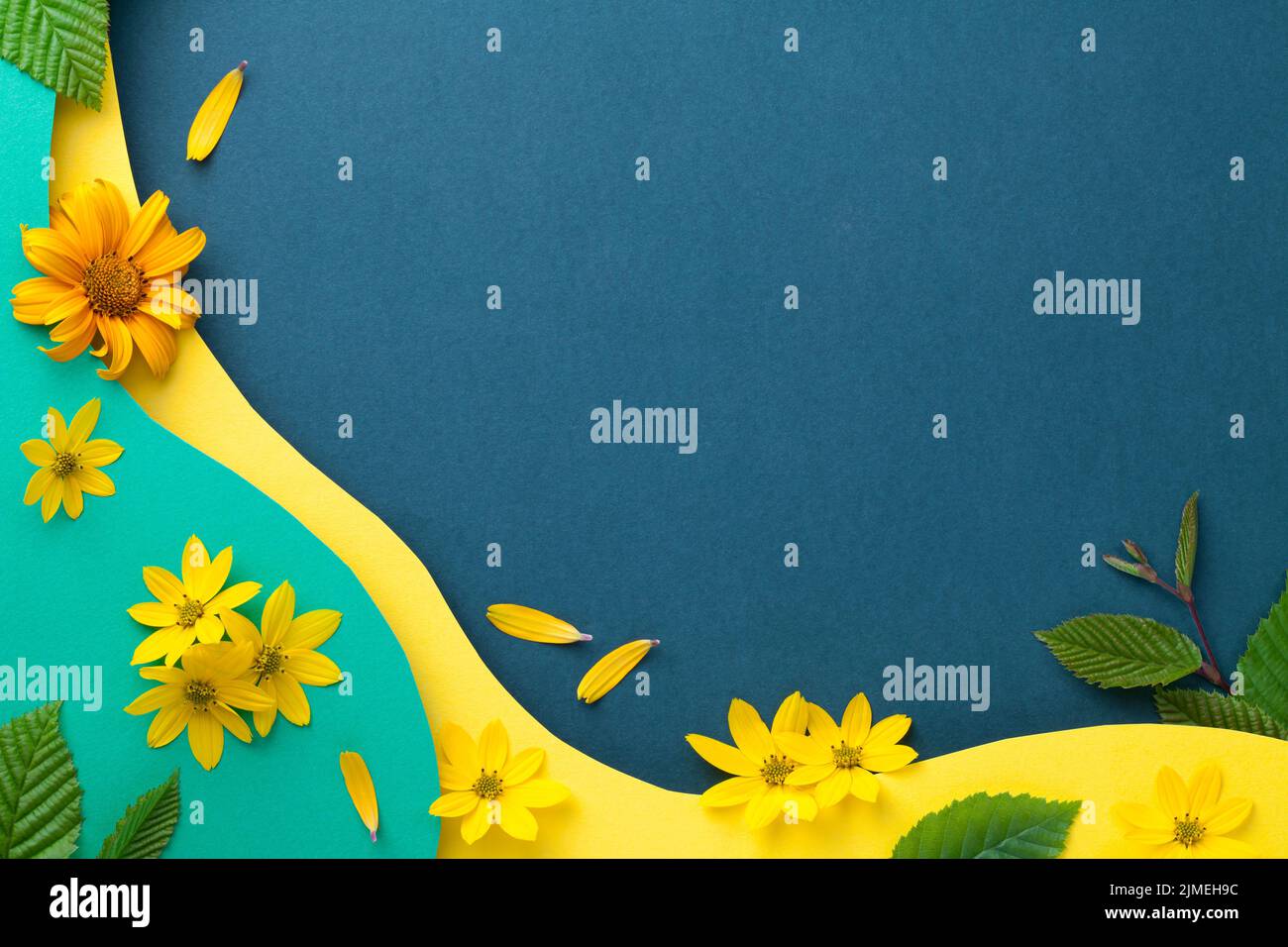 Blumen Und Blätter Komposition Auf Papierhintergrund Stockfoto