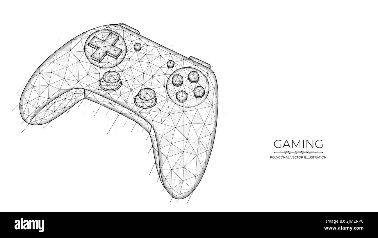 Spielkonzept. Joystick für Videospiele Low-Poly-Design. Polygonale Vektordarstellung eines Game Controllers auf einer weißen Backgrou Stockfoto