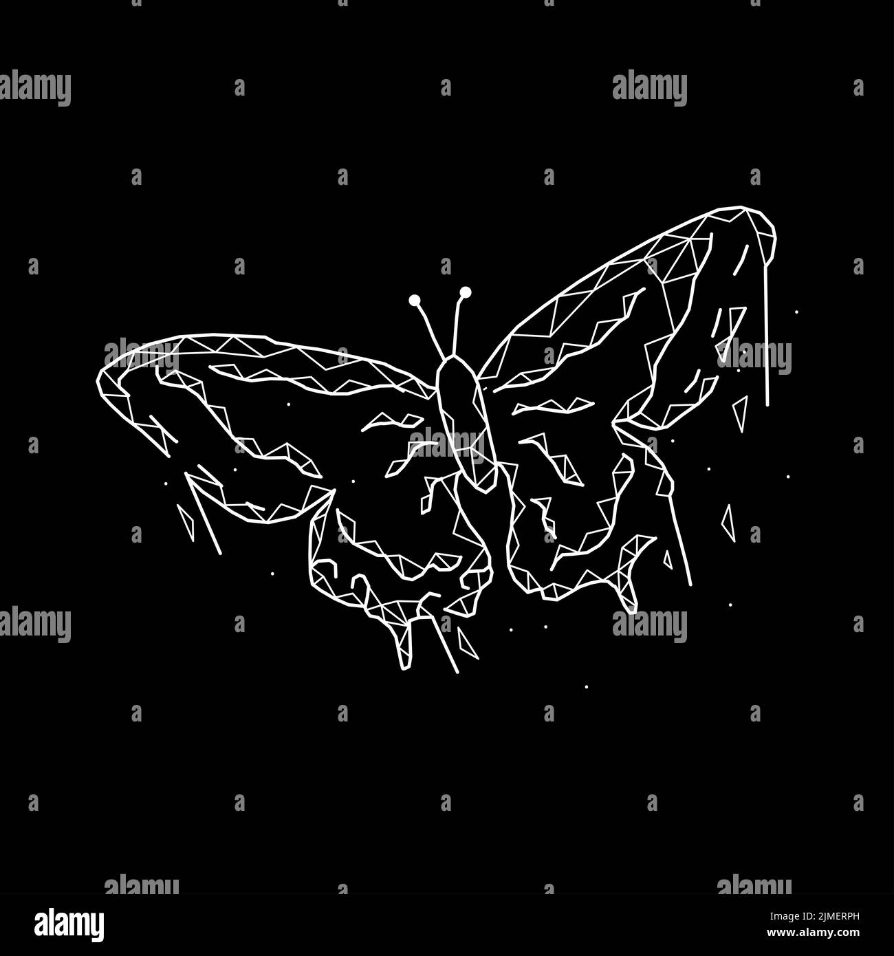 Geometrischer Schmetterling fliegt nach oben. Stockfoto