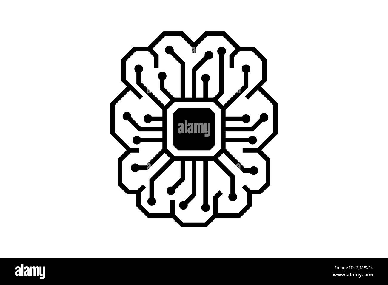 Künstliche Intelligenz Mikrochip digitale Grafik Gehirn. Symbol für die Leitung der AI-Chipkarte. Zeilensymbol des neuronalen Netzwerkprozessors. Schild CPU-Center-Computersystem. Vector eps futuristische Datentechnologie Stock Vektor