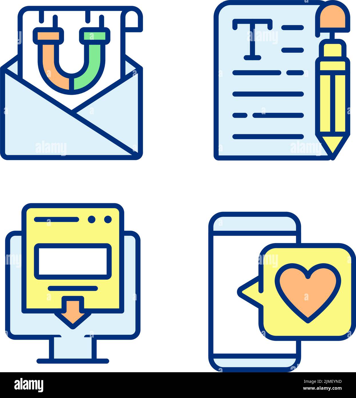 Erstellen Sie Inhalte für Kunden anziehen Pixel Perfect RGB-Farbsymbole Set Stock Vektor