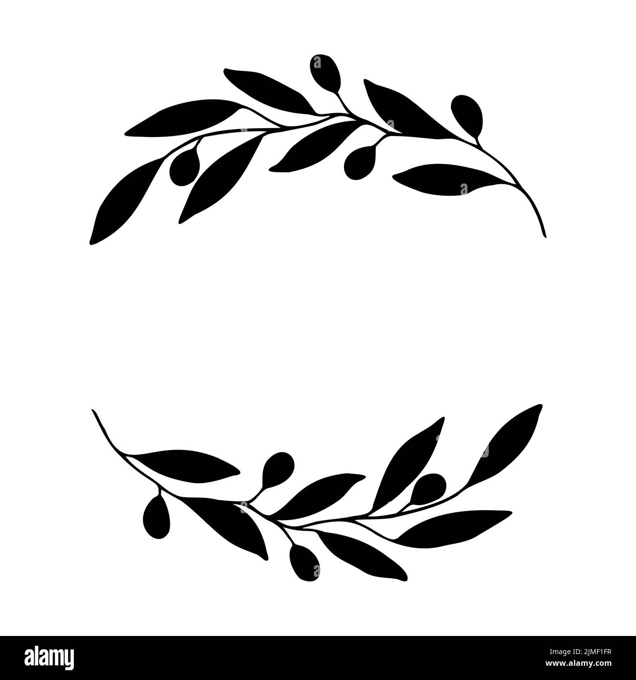 Olive Kranz skizziert Blumenrahmen.Vektor-Vorlagen für Einladungskarten, Save the Date rustikale handgezeichnete Illustration Stock Vektor