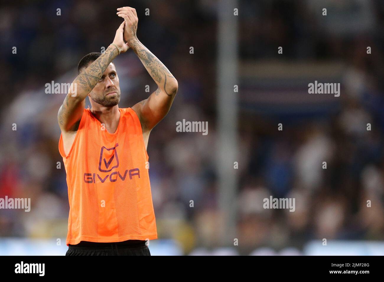 Genua, Italien. 5. August 2022. Jeremy Menez von Reggina 1914 Gesten während des Coppa Italia-Spiels zwischen uns Sampdoria und Reggina 1914 im Stadio Luigi Ferraris am 5. August 2022 in Genua, Italien. Quelle: Marco Canoniero/Alamy Live News Stockfoto