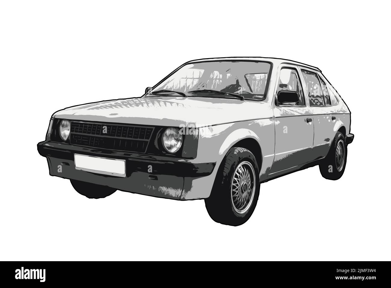 Eine digitale Illustration eines weißen Oldtimers auf weißem Hintergrund Stock Vektor