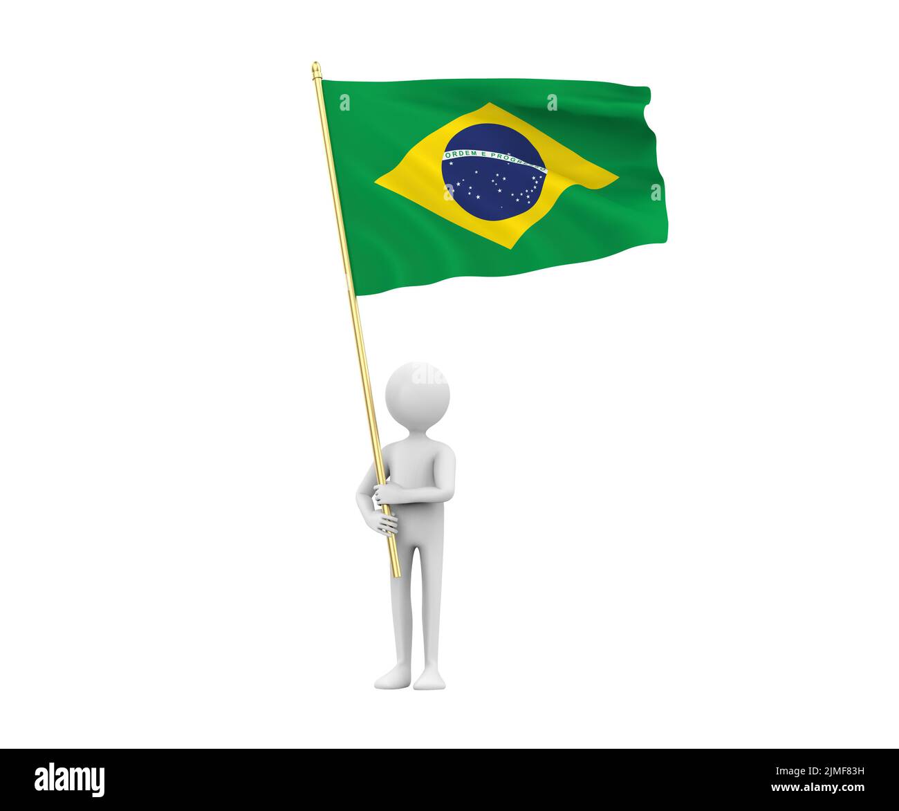 3D Illustration eines Zeichentrickfilms mit einer Flagge Brasiliens Stockfoto