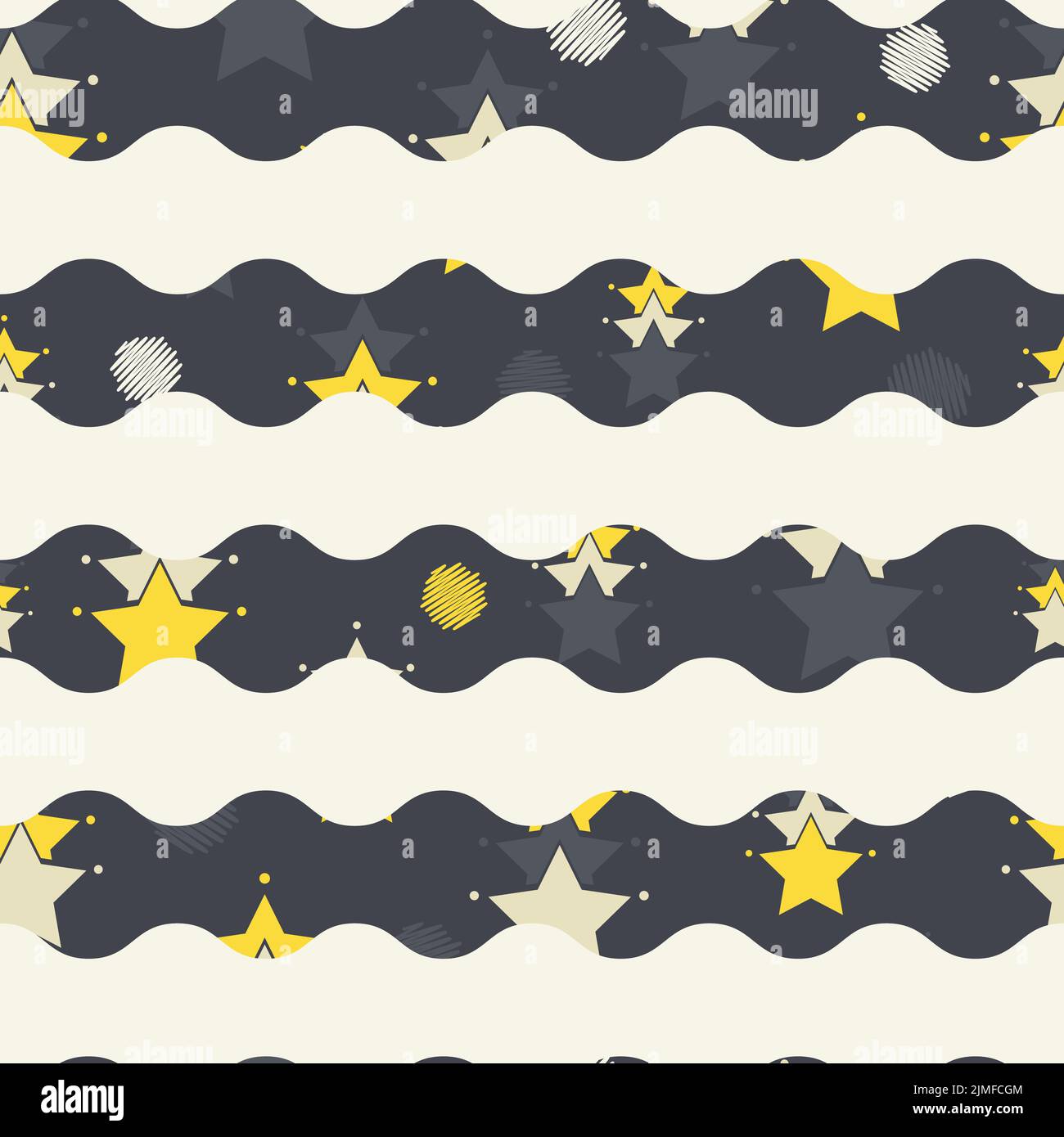 Dunkelgrau gelb gestreift Konfetti Sterne abstrakt Vektor nahtlose Muster Hintergrund Stock Vektor