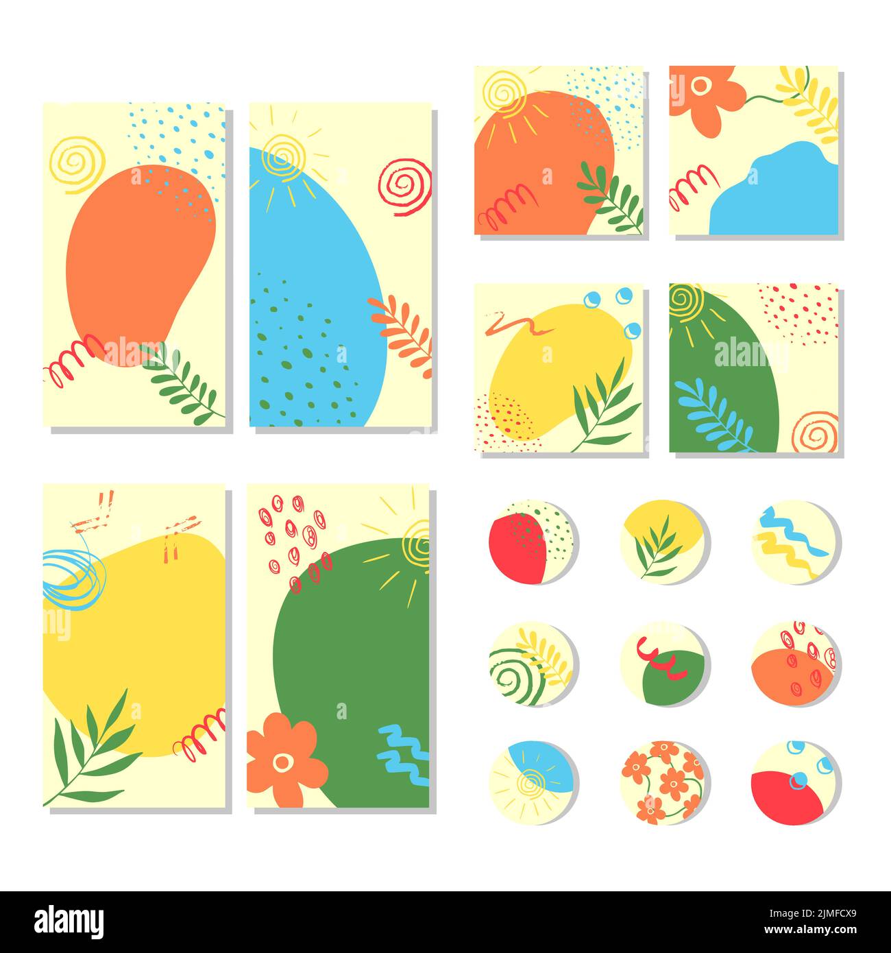 Set von bunten Story Posts und Highlights für die Gestaltung von Social Networks Promotion im Internet Art Templates für Social Media Posts Mobile App Stock Vektor