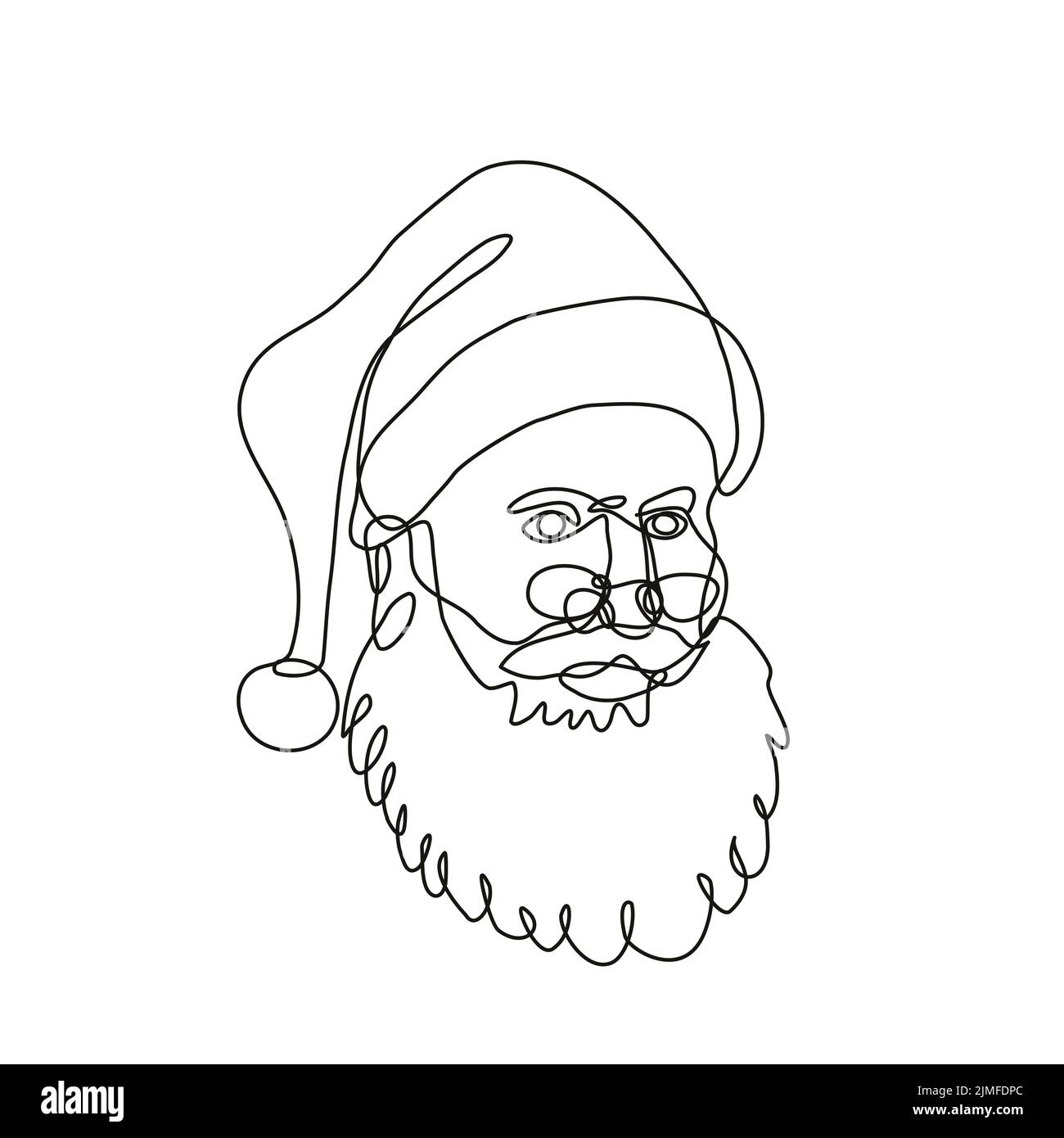 Weihnachtsmann Kris Kringle Weihnachtsmann von der Seite kontinuierliche Linienzeichnung betrachtet Stockfoto