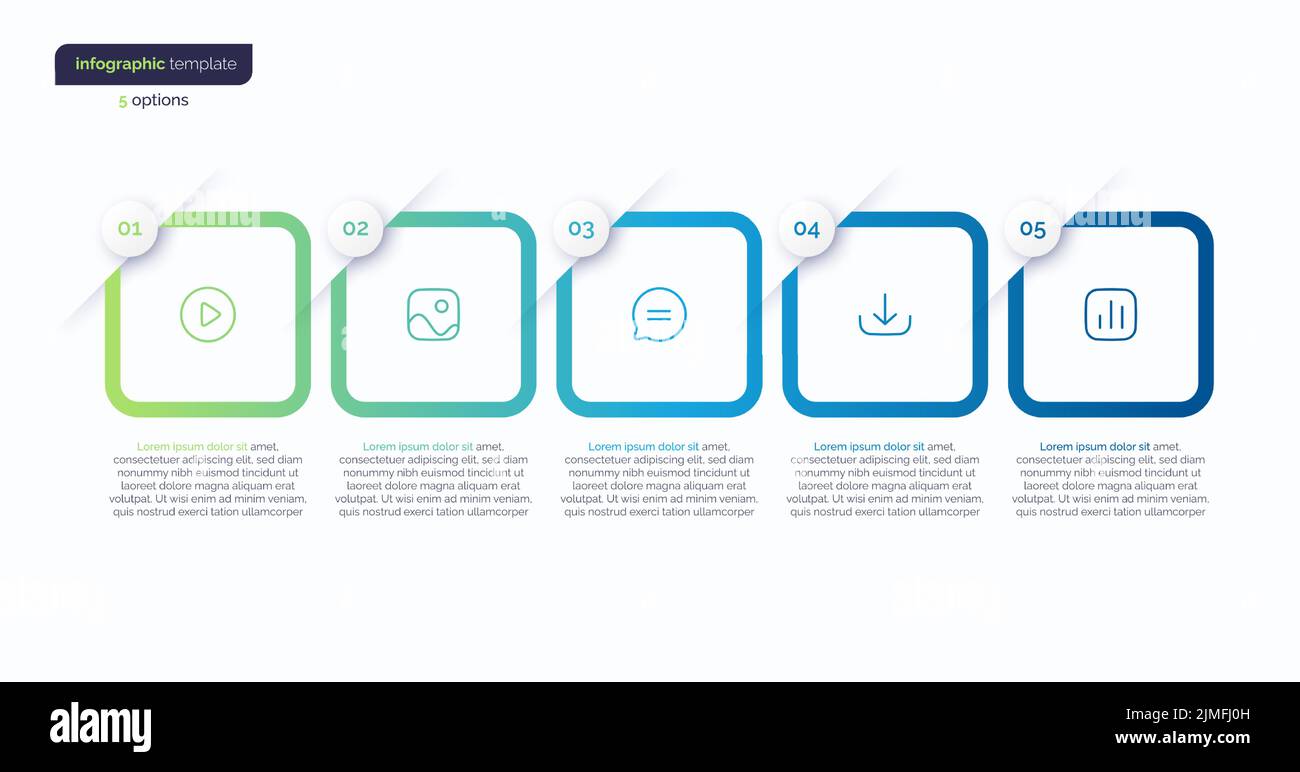 Abstrakte Vektorgradienten minimalistische Infografik-Vorlage aus 5 abgerundeten Quadraten Stock Vektor