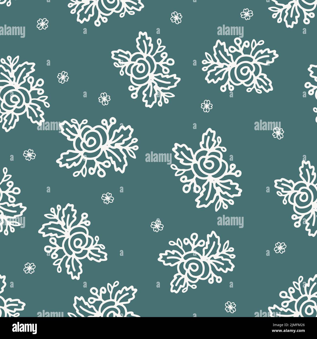 Einfach floral grün nahtlose Muster für Textil- oder Design-Hintergrund, niedliche Rosen und kleine Blume Stock Vektor