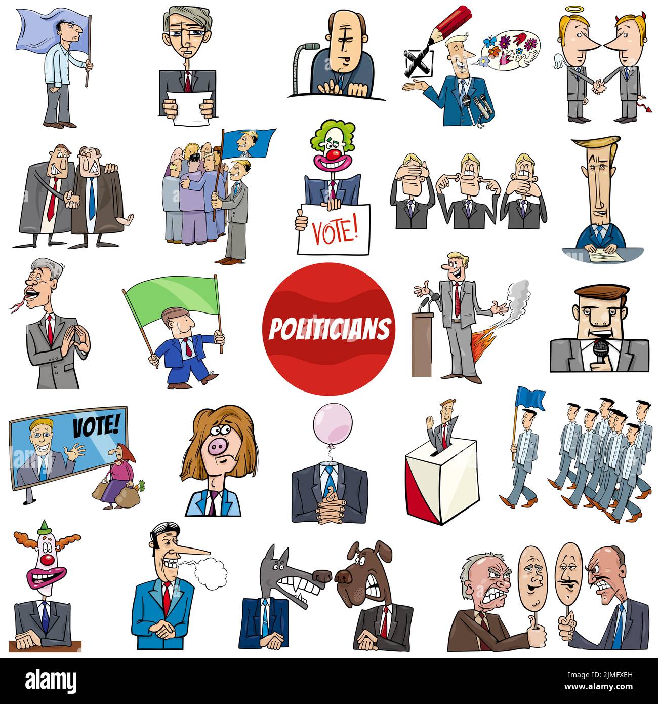 Politiker Charaktere und konzeptionelle Cartoons gesetzt Stockfoto