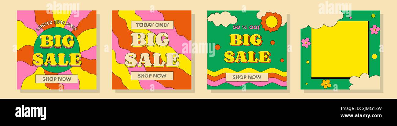 Satz von Retro Groove Social Media Posts Stock Vektor