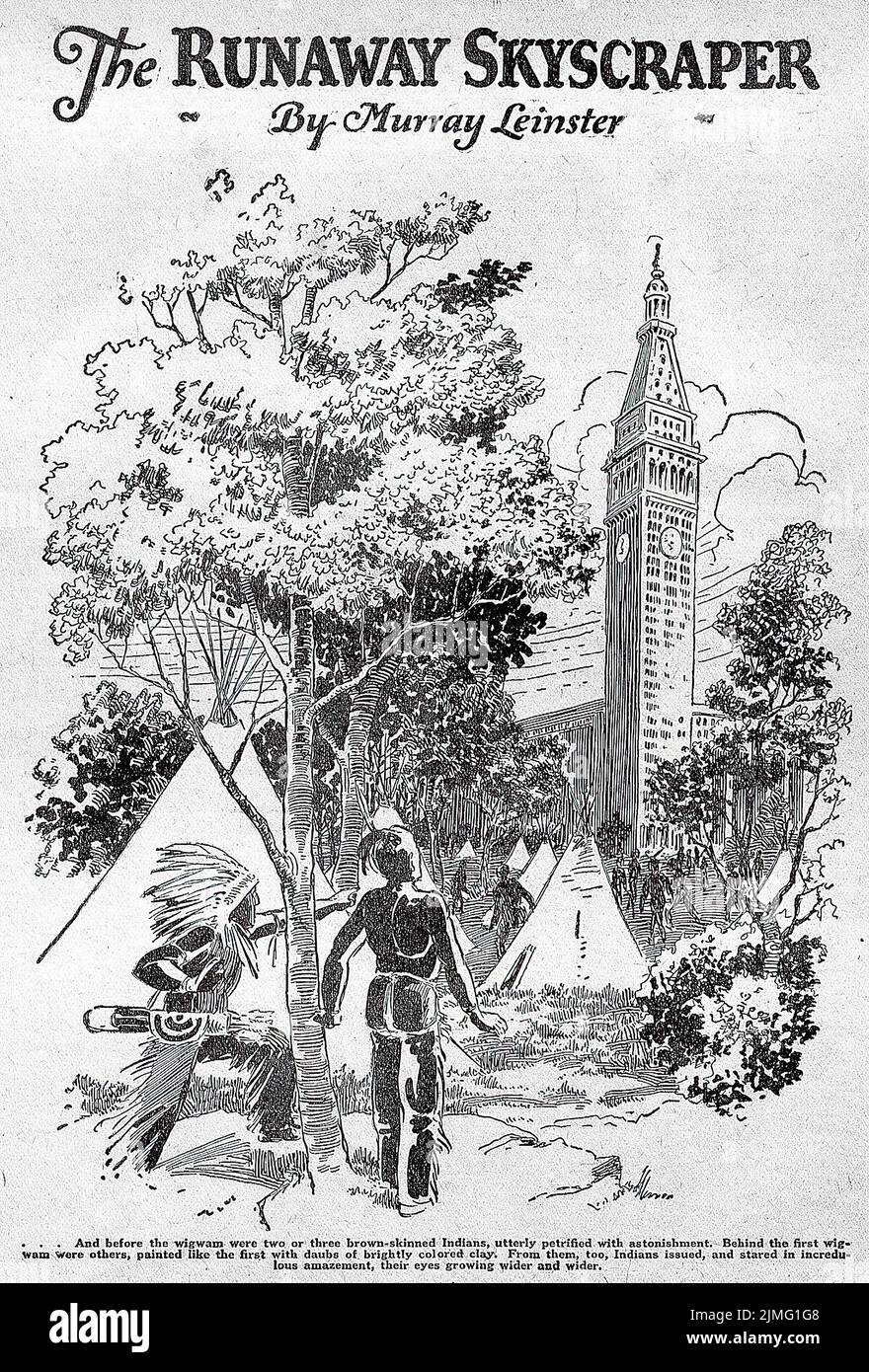 The Runaway Skyscraper (1919) von Murray Leinster. Illustration aus Amazing Stories, Juni 1926. Stockfoto