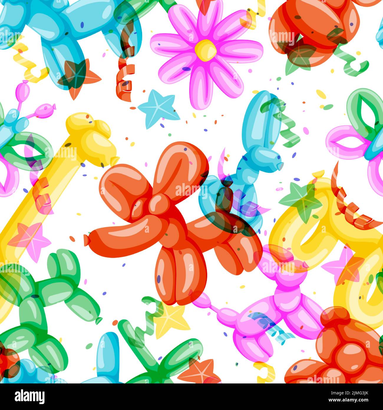 Luftballons farbenfrohes, nahtloses Muster. Vektor flache Cartoon-Illustration von Tieren Skulptur Spielzeug aus Luftballons gemacht. Kindermode Textildruck, Stock Vektor