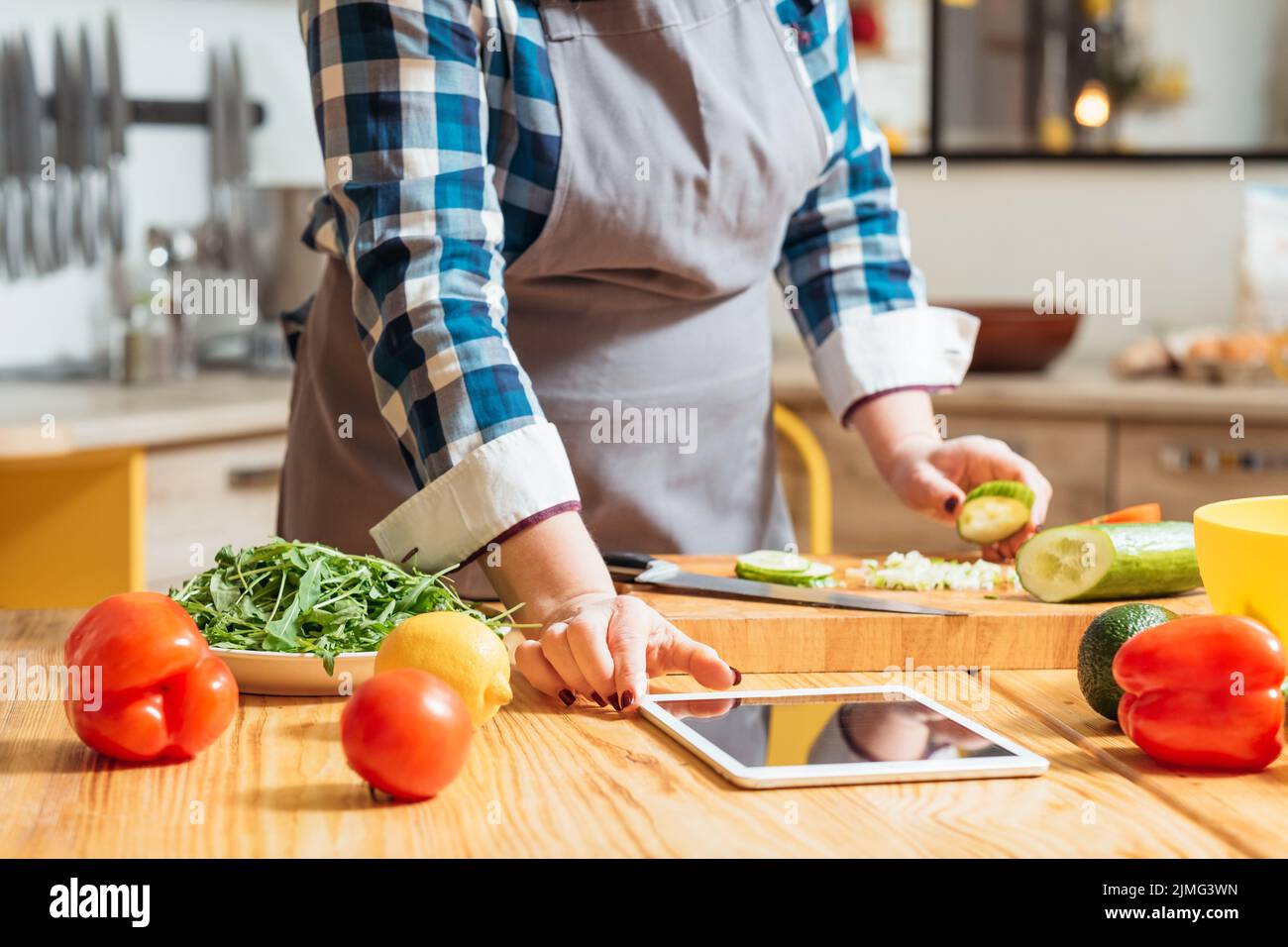 Online-Kochkurs gesunde Ernährung vegetarisches Essen Stockfoto