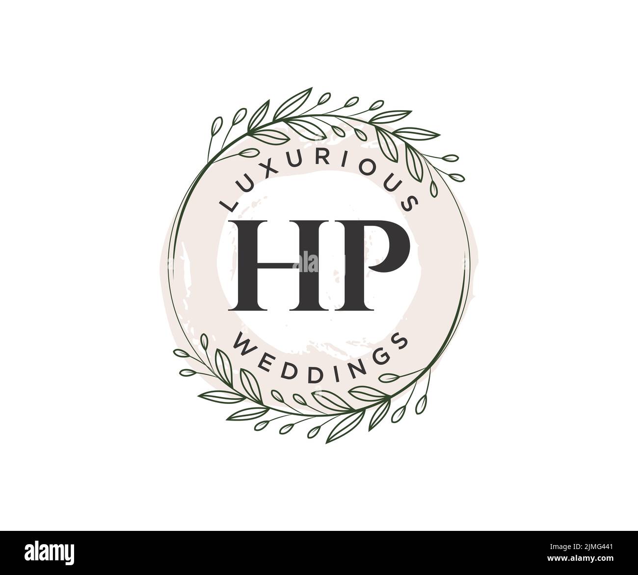 HP Initialen Brief Hochzeit Monogramm Logos Vorlage, handgezeichnete moderne minimalistische und florale Vorlagen für Einladungskarten, Save the Date, elegant Stock Vektor