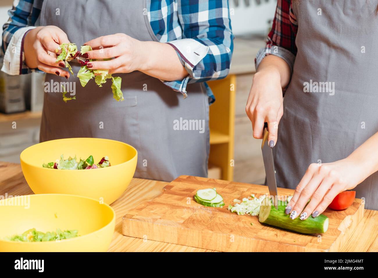Moderne vegetarische Lebensweise Familie Kochen Freizeit Stockfoto