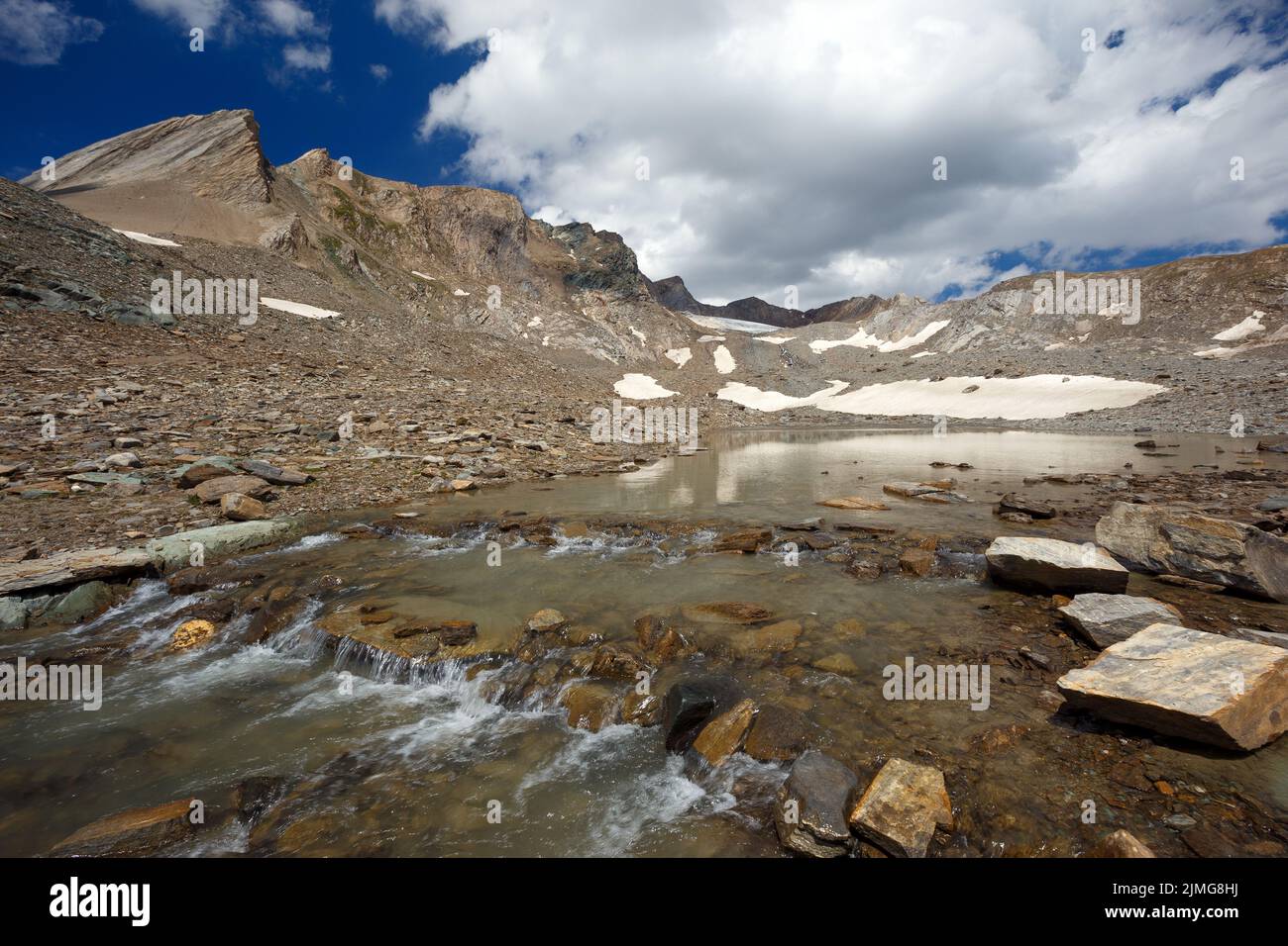 Proglazialsee des Gradötzkees Gletschers in der Nähe von kleiner Muntanitz, Wellachkopfe, in Osttirol. Österreichische Alpen. Europa. Stockfoto