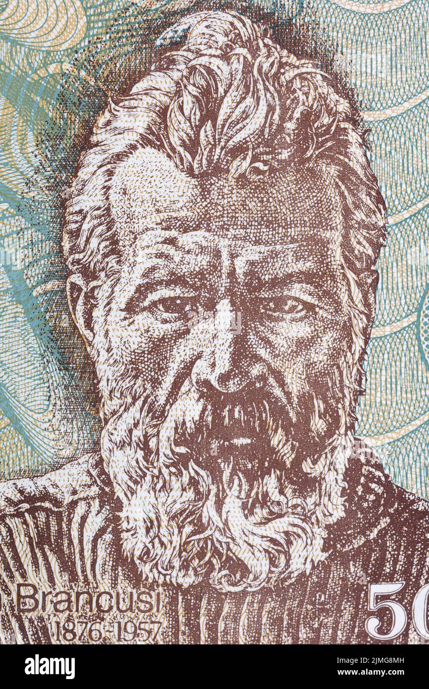 Constantin Brancusi Porträt von rumänischen Geld Stockfoto
