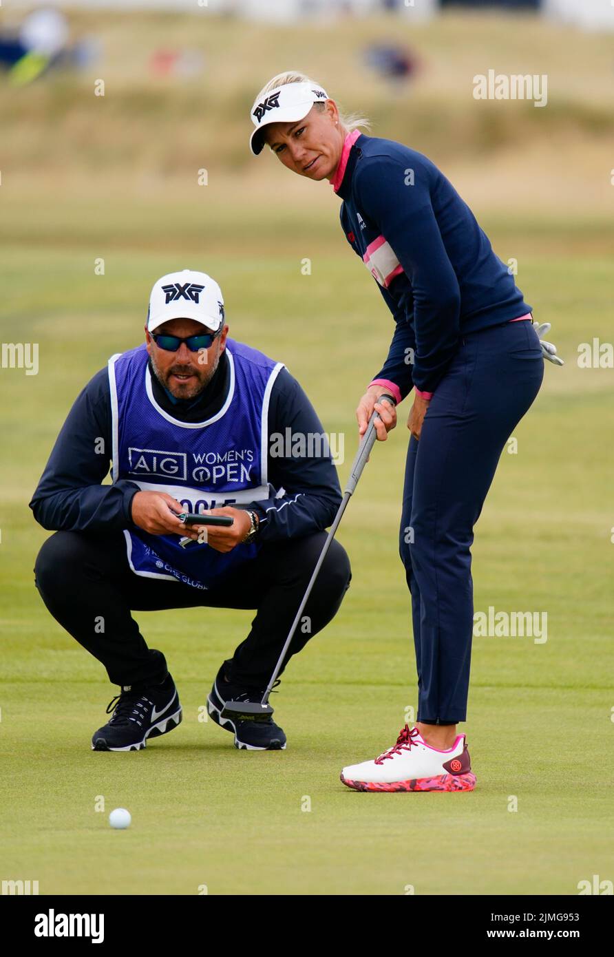 Gullane, Schottland, Großbritannien. 6.. August 2022. Dritte Runde der AIG Women’s Open Golf Meisterschaft in Muirfield in East Lothian. PIC; Ryann O’Toole puttet auf das Grün von 8.. Iain Masterton/Alamy Live News Stockfoto