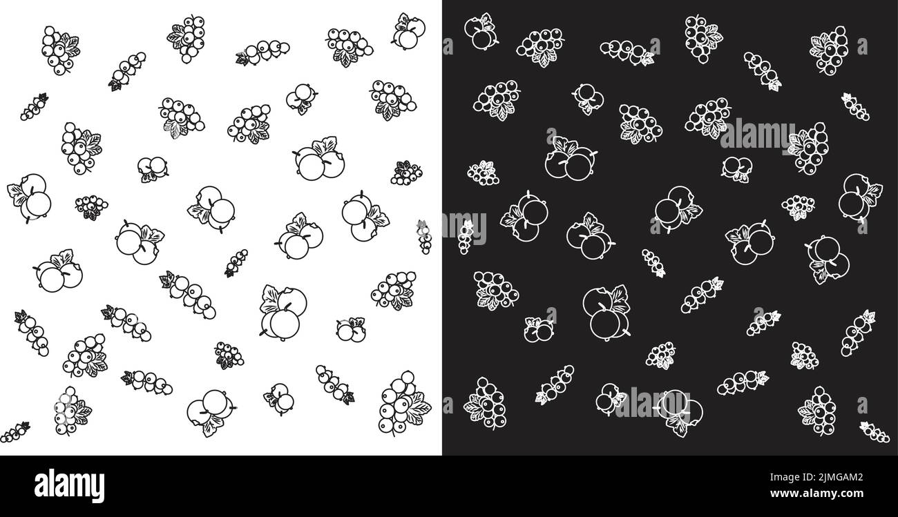 HAUFEN SCHWARZER JOHANNISBEEREN Doodle mit zwei Farben.Line Art Illustration der schwarzen Johannisbeeren. Stock Vektor